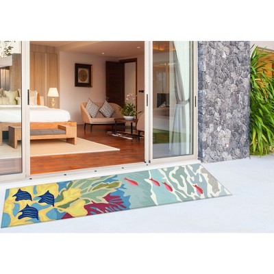 Blue Tropical Fish Hand-Tufted Indoor/Outdoor Runner Rug