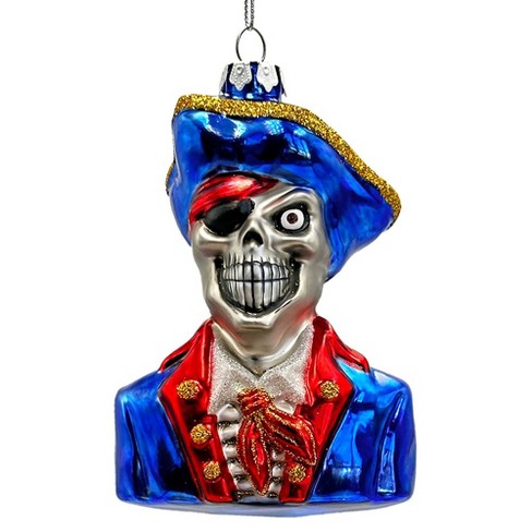 Fierce Pirate Skeleton Glass Ornament, Gothic Skull Ship Captain Decor - image 1 of 4