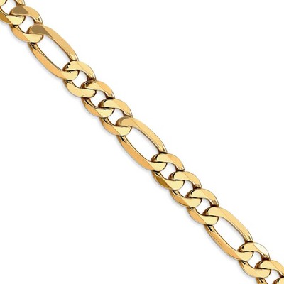 Black Bow Jewelry Men's 7.5mm, 14k Yellow Gold, Flat Figaro Chain Necklace