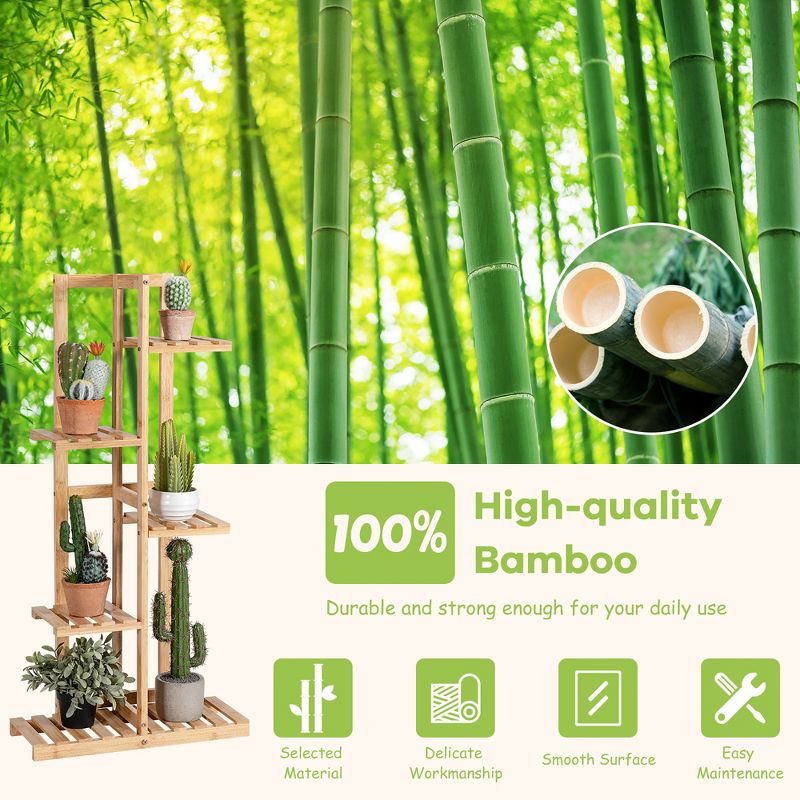 Costway 5 Tier 6 Potted Plant Stand Rack Bamboo Display Shelf for Patio Yard, 5 of 11