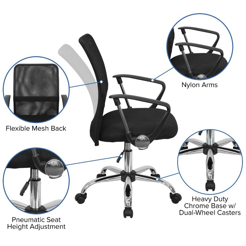Emma and Oliver Mid-Back Black Mesh Swivel Task Office Chair with Lumbar Support Band, 3 of 12
