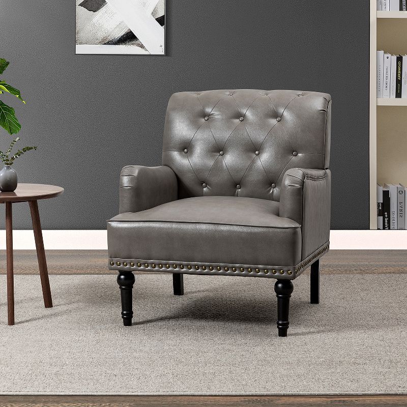 Santuzza Tufted Wooden Upholstered Armchair with Nailhead Trim and Turned Legs | ARTFUL LIVING DESIGN, 2 of 11