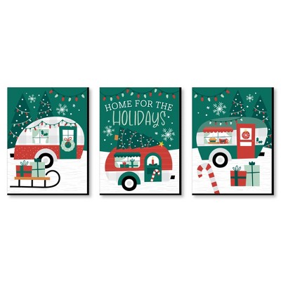 Big Dot of Happiness Camper Christmas - Red and Green Wall Art and Holiday Home Decor - 7.5 x 10 inches - Set of 3 Prints