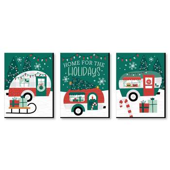 Big Dot of Happiness Camper Christmas - Red and Green Wall Art and Holiday Home Decor - 7.5 x 10 inches - Set of 3 Prints