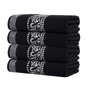 100% Cotton Medium Weight Floral Infinity Trim Bath Towel Set of 4 by Blue Nile Mills - 1 of 4