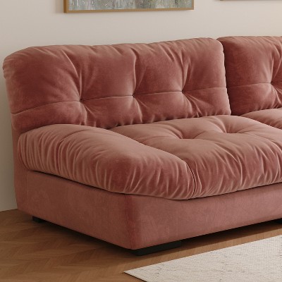 105" Pink Velvet Modular Sectional Sofa with Pillows