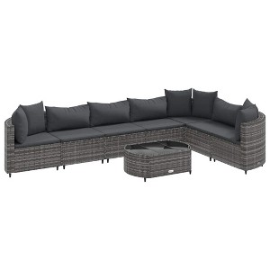 vidaXL Patio Sofa Set with Cushions Lounge Setting Outdoor Furniture Poly Rattan - Gray 7 Piece - 1 of 4