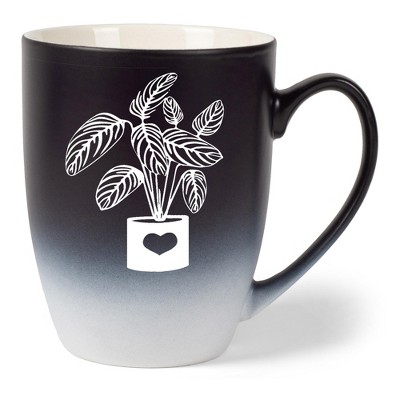 Elanze Designs Botanical Foliage Nature Coffee Cup Mug 12 Ounce Ceramic With Ombre Gradient Elegant Minimalist Calathea in Heart Planter Silhouette