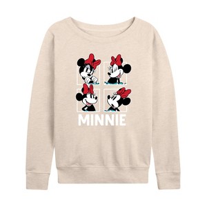 Women's - Disney - Minnie Grid Lightweight French Terry Wide Neck Long Sleeve Shirt - 1 of 4