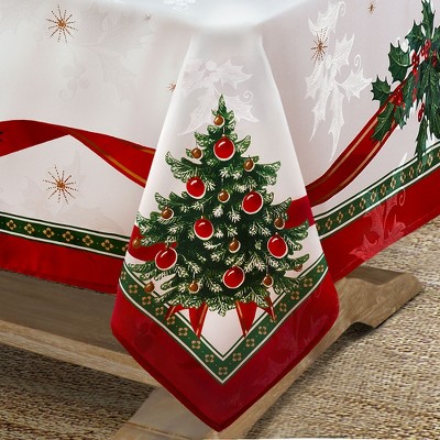 Villeroy & Boch Christmas Holly Damask Fabric Tablecloth, 60" x 144"