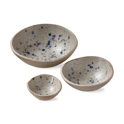 tagltd Hudson Bowls Set of 3 Porcelain Dining and Salad Bowls, 10oz Capacity, Everyday Use, Blue Multi, Dishwasher Safe