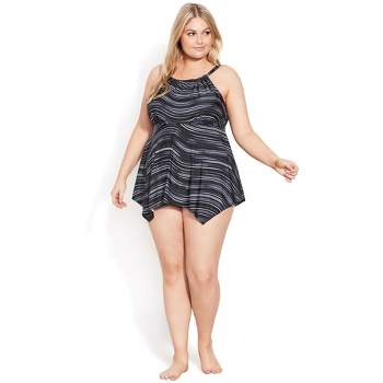 Women's Plus Size Hanky Print Tankini Top - black ripple | EVANS