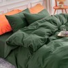 Queen Duvet Cover Set, 98x98, Linen Look,100 Washed Cotton, Zipper Closure, Breathable, Forest Green No Comforter - 4 of 4