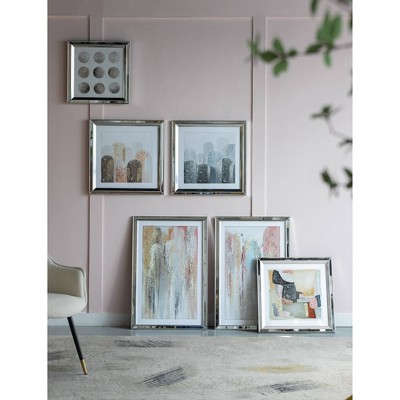 Kaiden Crystal Mirror Framed Abstract Wall Art Set in Blue and Orange