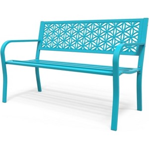 VINGLI 50" Outdoor Bench Metal with Floral Back, Garden Bench Front Porch Benches for Yard Patio Entryway Park, 800lb Capacity - 1 of 4