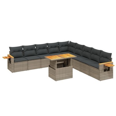 vidaXL 11 Piece Patio Sofa Set with Cushions Gray Poly Rattan