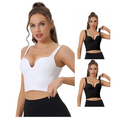 INSPIRE CHIC Women's Wireless Medium Support Push-Up Fixed Strap Workout Yoga Sleep Sports Bra 3 Packs