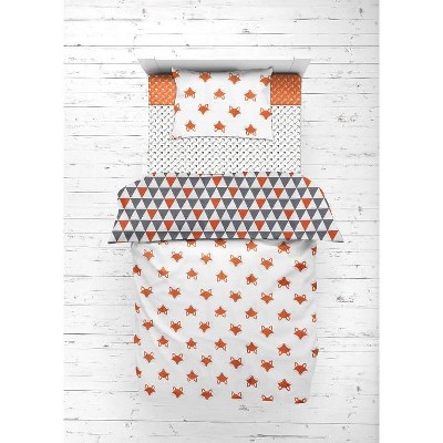 Bacati - Playful Fox Orange Gray 4 pc Toddler Bedding Set