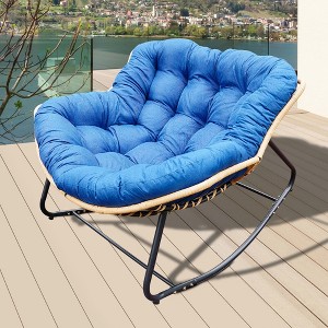Large Rattan Wicker Rocking Chair with 360° Recline and Cloud-Like Cushion for Living Room - 1 of 4