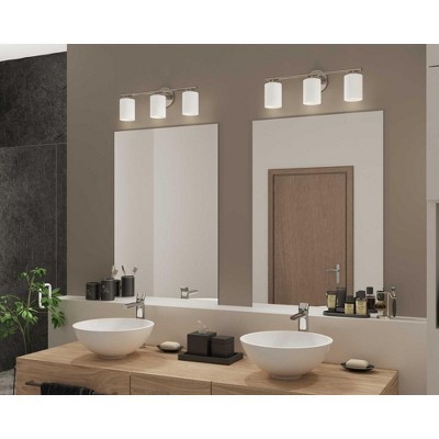 Polished Nickel 22" Dimmable Outdoor Vanity Light with Etched Glass Shades