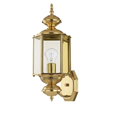 Polished Brass Outdoor Lantern Sconce with Clear Beveled Glass
