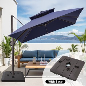 11FT Square Double Top Cantilever Umbrella Outdoor 360° Rotation 6 Heights Adjustable Offset Umbrella with Metal Pole Cantilever with Base - 1 of 4