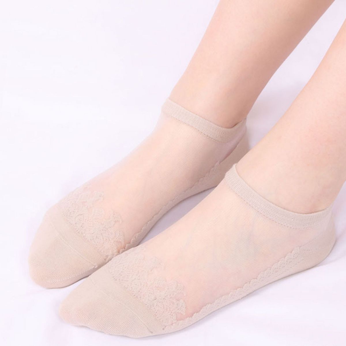 Anna-Kaci 6 Pairs Women's Sheer Mesh Ankle Socks with Soft Knit Sole and Delicate Lace Trim Lightweight Breathable Low-Cut Design - thumbnail 2