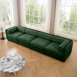 Oversized 142.5" Chenille Modular 4-seater Sectional Sofa with Cylindrical Cushios and Storage Seat, 4-Piece Free combination Sofa - 1 of 4