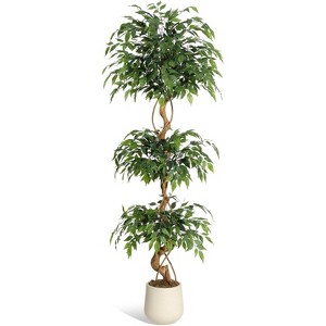 Acekool Artificial Ficus Tree with Silk Leaves in Sturdy White Planter – Realistic Faux Indoor Plant for Home and Office Decor - 1 of 4