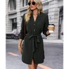 Women's Casual Long - Sleeve Tie - Waist Midi Dress, Solid Color Button - Up Shirt Dress - 4 of 4