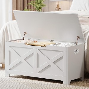 39.4" Storage Chest, Wooden Toy Storage Bench, Lift-Top Large Toy Chest with Safety Hinge for Entryway, Living Room, Bedroom - 1 of 4