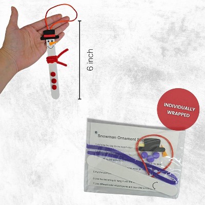 DIY Snowman Stick Ornament Craft Kit with Pom Poms, 12 Pack