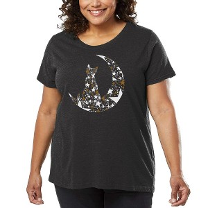 LA Pop Art Cat Sitting On Moon - Women's Word Art T-Shirt - 1 of 4