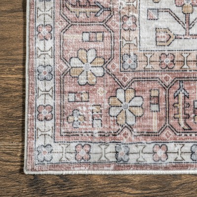 Evon Traditional Multicolor Medallion Machine Washable Area Rug