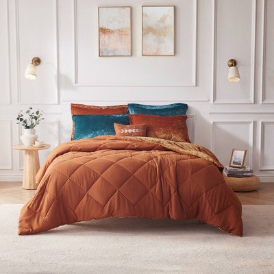 Rust Velvet Twin/Twin XL Quilted Duvet Cover Set with Pillow