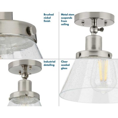 Vintage Brass 8" Seeded Glass Industrial Flush Mount Ceiling Light