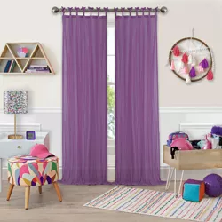Greta Crushed Sheer Kids Window Curtain Panel - 50" x 108" - Purple - Elrene Home Fashions
