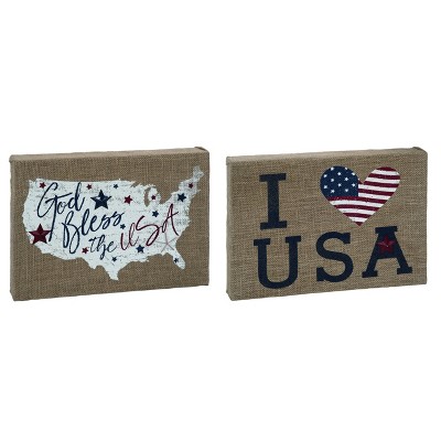 Transpac MDF Wrapped Burlap Decor Set of 2 Patriotic Home Decorations