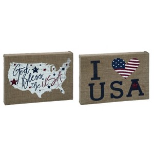 Transpac MDF Wrapped Burlap Decor Set of 2 Patriotic Home Decorations - 1 of 1