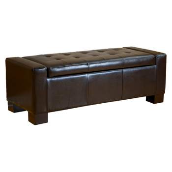 Guernsey Leather Storage Ottoman Bench Black - Christopher Knight Home