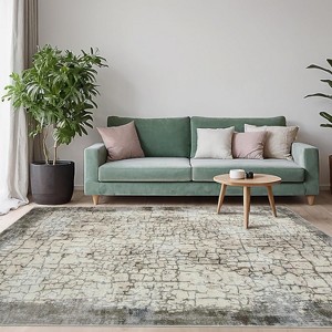 Acekool Abstract Area Rug, Washable Non-Slip Low Pile Carpet for Living Room Bedroom Kitchen, Soft Modern Distressed Accent Rug - 1 of 4