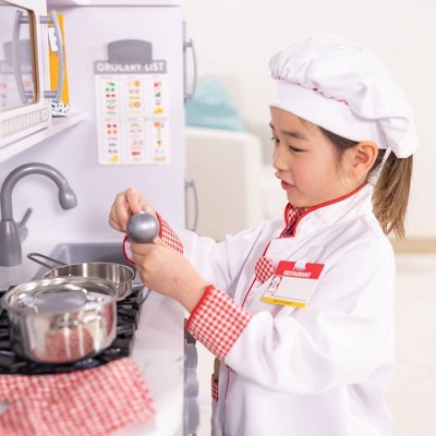 Kids' White and Red Chef Role Play Costume Set with Wooden Utensils
