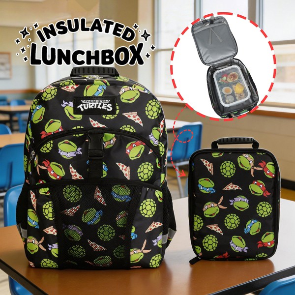 Set de 2 piezas de mochila y lonchera de 16 pulgadas para niños de TMNT Classic Retro Cartoon 4