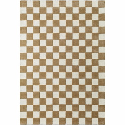 Hauteloom Timin Brown Checkered Wool Area Carpet