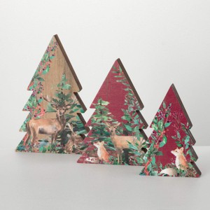 10"H, 12"H & 14"H Sullivans Christmas Deer Tabletop Christmas Trees Set of 3, Multicolor, Indoor Christmas Decor - 1 of 4
