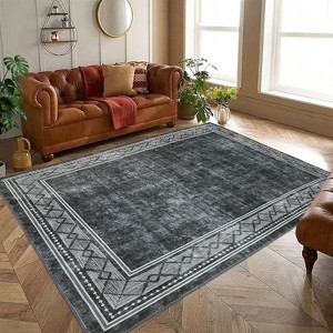Acekool 2x6 Washable Runner Rug - Non-Slip Geometric Low Pile Carpet for Hallway, Bedroom & Laundry ,Grey - 1 of 4