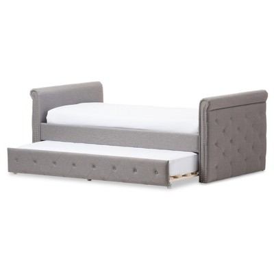 Gray Twin Upholstered Daybed with Tufted Nailhead Trim and Trundle