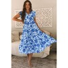 Amaryllis Women's Floral Tiered Midi Dress with Ruffle Cap Sleeves Button-Front Design Flowy Fit - 3 of 4
