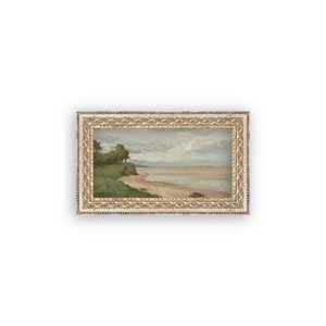 Petal Lane 12"x7" Beach Near Etretat Wall Art: Vintage Style, Framed Mixed Media, Gold Frame, Sawtooth Back Mount - 1 of 3