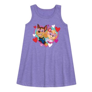 Girls' - Paw Patrol - Chase Sky Hearts Graphic Sleeveless Aline Dress - 1 of 4